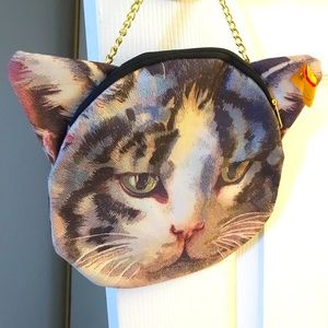 NEW Muchacha Cat Face Zipper Purse with Gold Chain 🐱